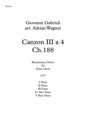 Book cover for Canzon III a 4 Ch.188 (Giovanni Gabrieli) Flute Choir arr. Adrian Wagner