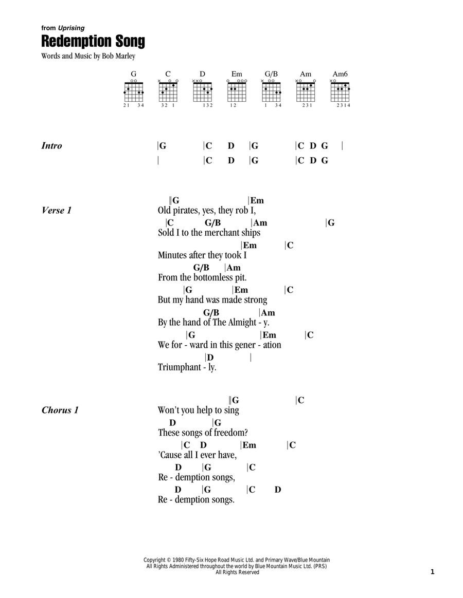 Redemption Song Acoustic Guitar scores gallery preview page 1