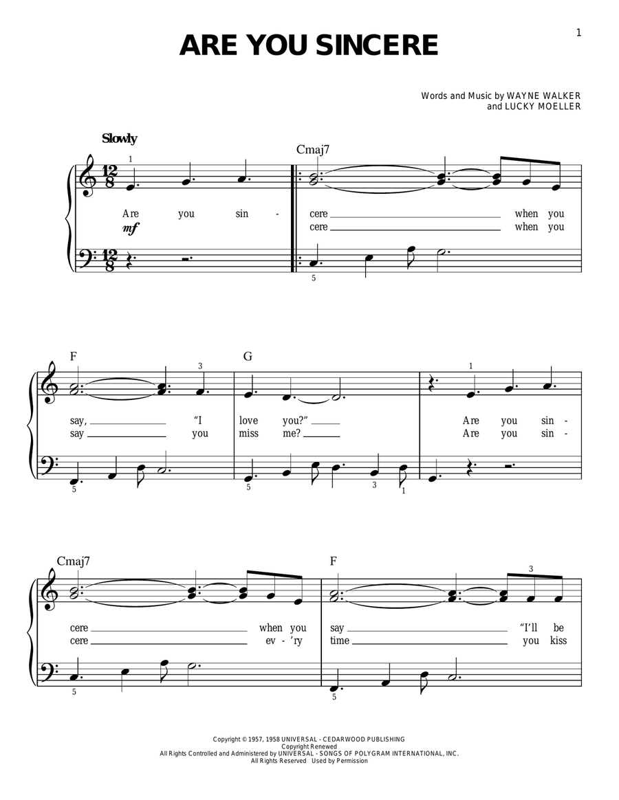 Are You Sincere Easy Piano scores gallery preview page 1
