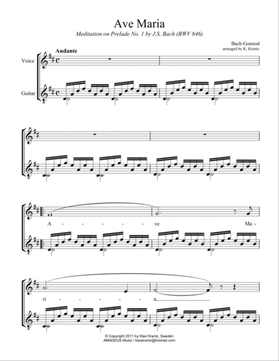 Ave Maria for voice and guitar (D major) Small Ensemble scores gallery preview page 2