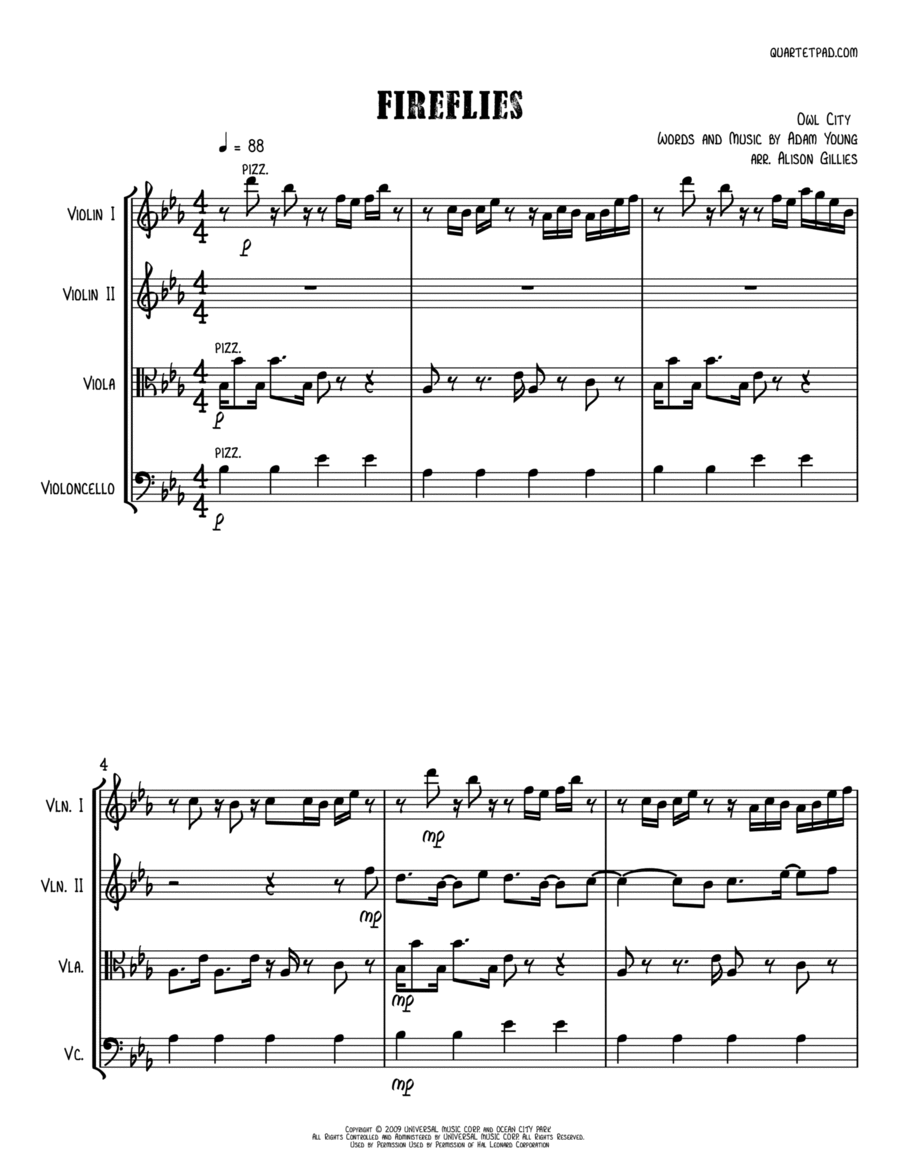 Fireflies String Quartet scores gallery preview page 1