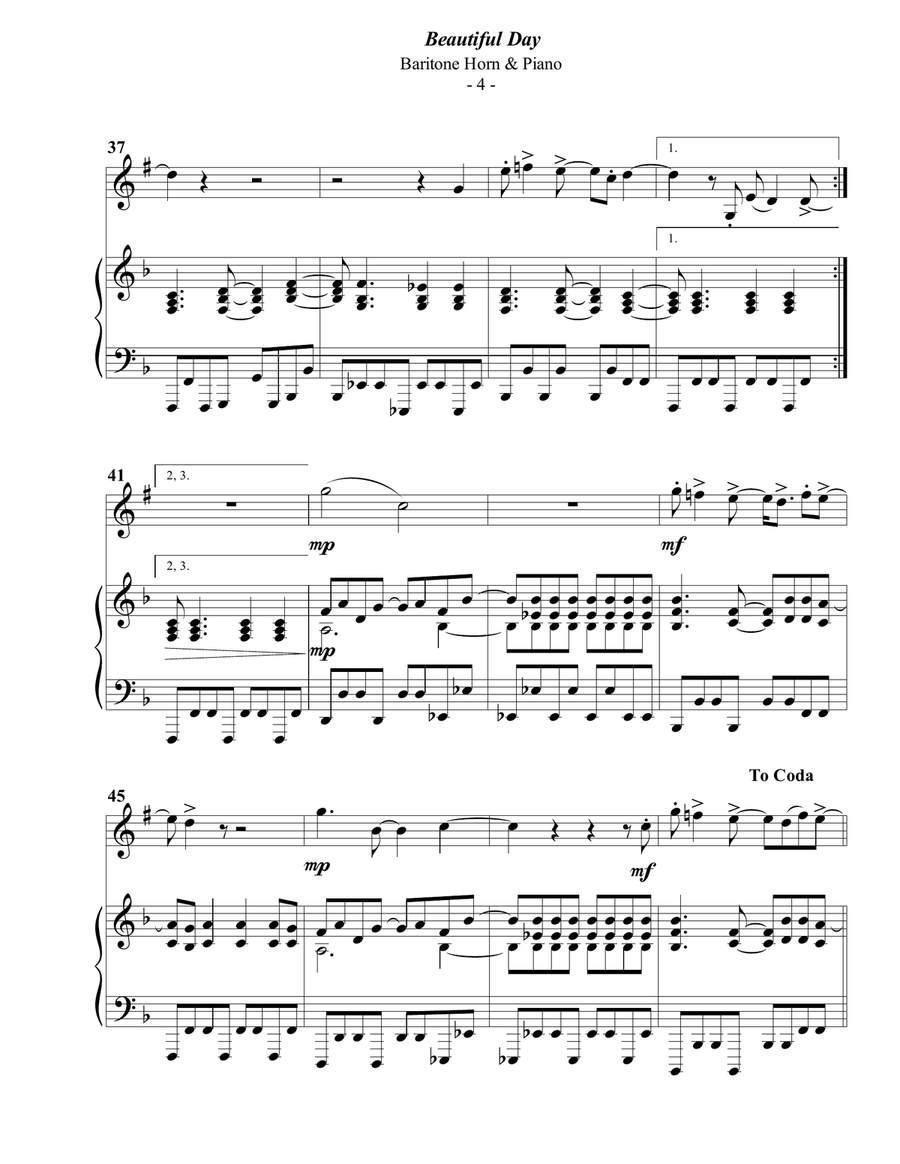 Beautiful Day by U2 Baritone Horn TC - Digital Sheet Music page 4