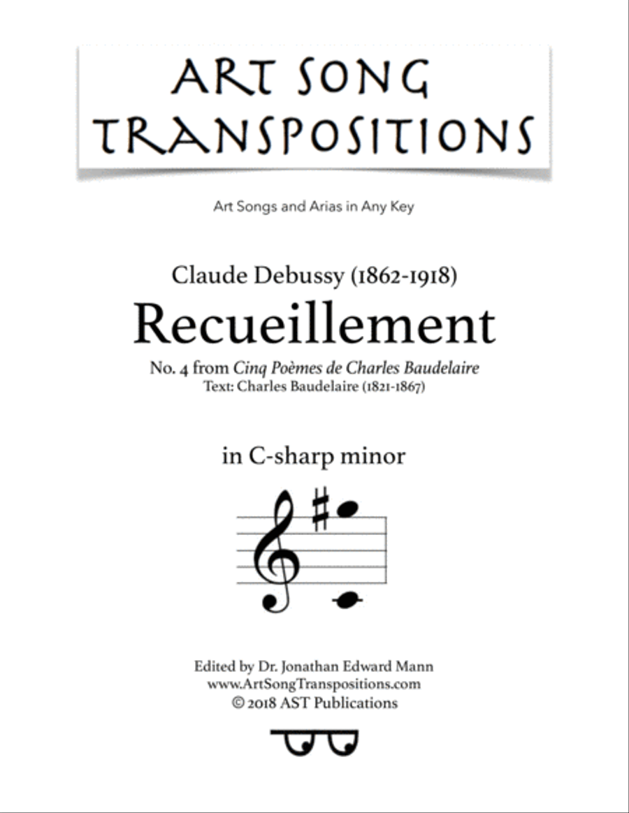 DEBUSSY: Recueillement (transposed to C-sharp minor) Voice scores gallery preview page 1