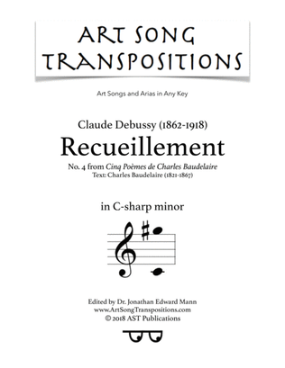 Book cover for DEBUSSY: Recueillement (transposed to C-sharp minor)
