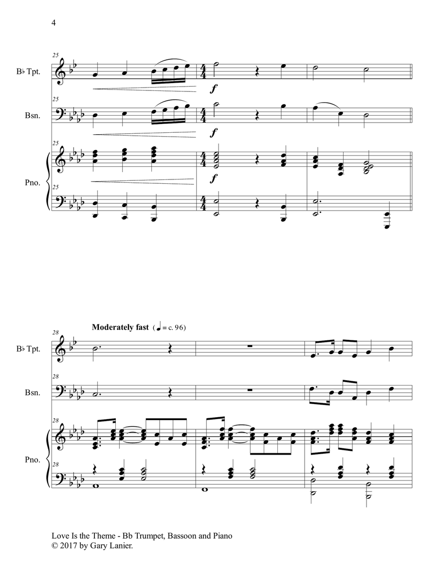LOVE IS THE THEME (Trio – Bb Trumpet, Bassoon & Piano with Score/Parts) Trumpet Trio scores gallery preview page 5