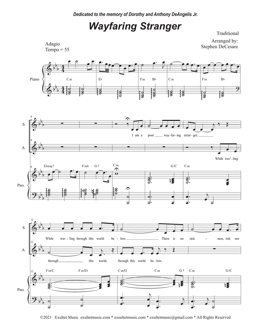 Wayfaring Stranger (Duet for Soprano and Alto solo) Alto Voice scores gallery preview page 2