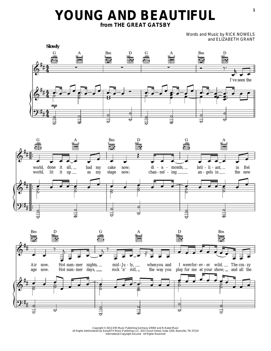 Young And Beautiful Acoustic Guitar scores gallery preview page 1