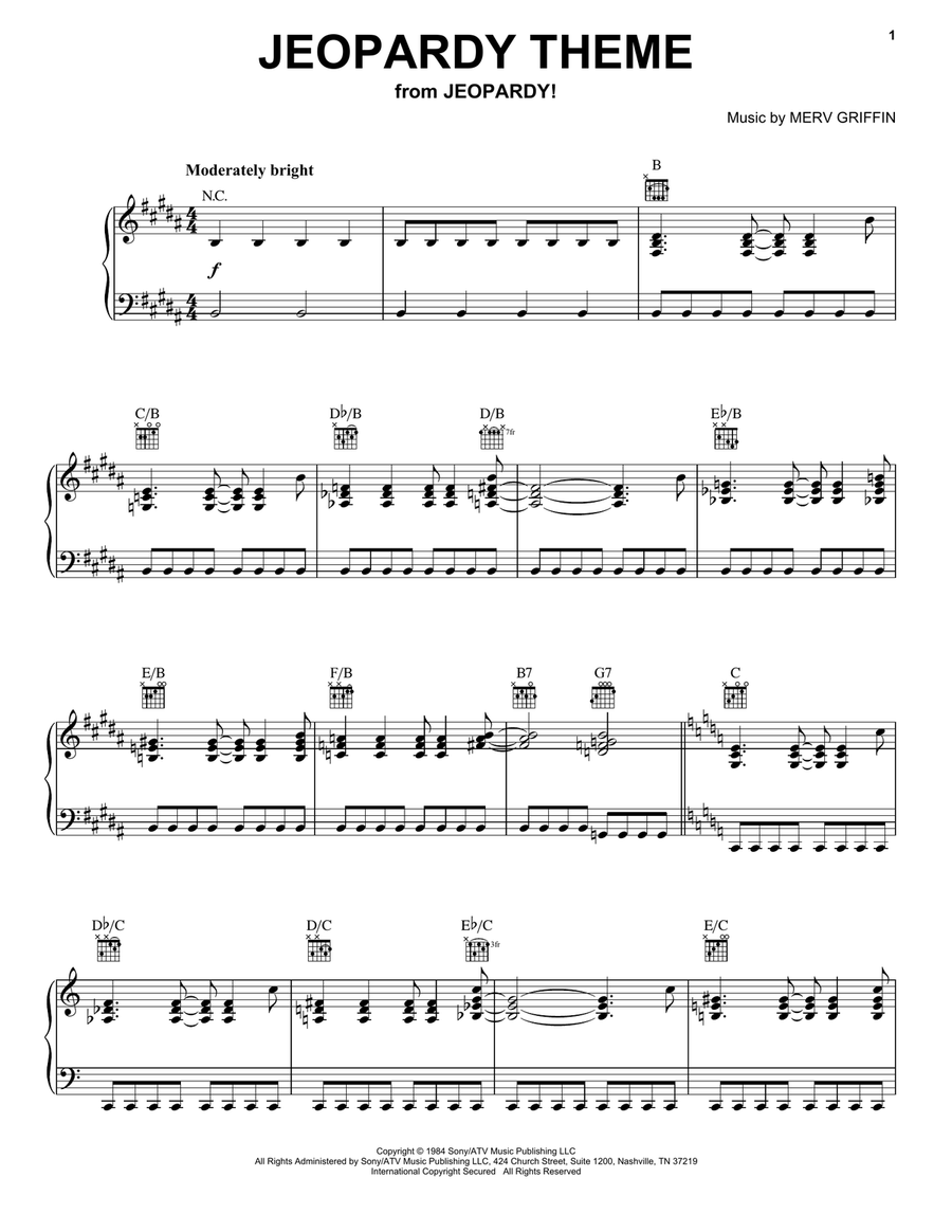 Jeopardy Theme Piano Solo scores gallery preview page 1