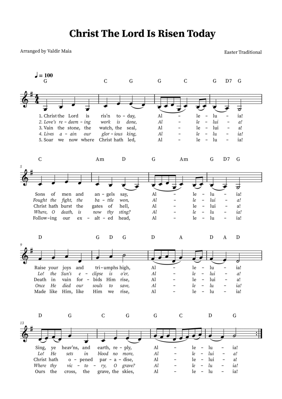 Christ The Lord Is Risen Today - G Major Low Voice scores gallery preview page 1