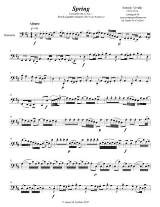Vivaldi - The Four Seasons: Spring for Solo Bassoon