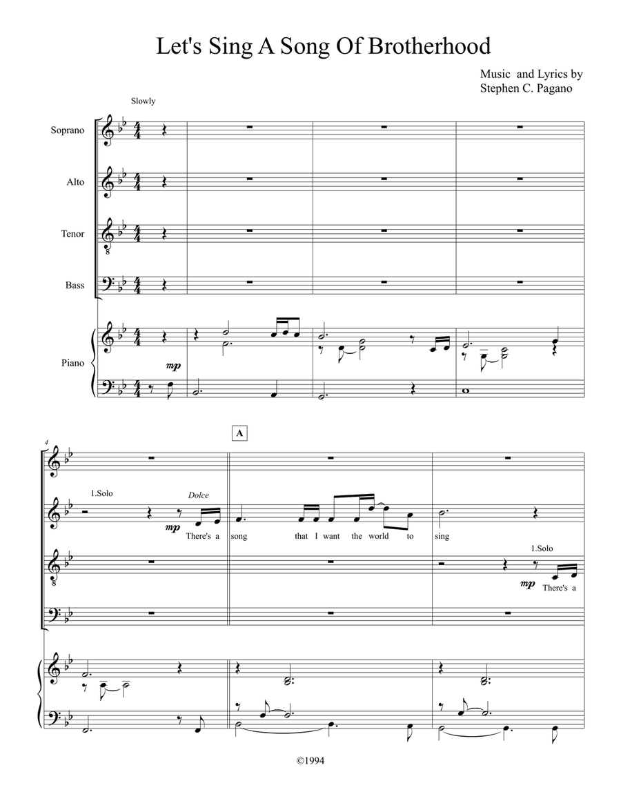 Let's Sing A Song Of Brotherhood 4-Part scores gallery preview page 1