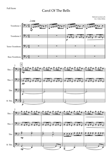 Carol Of The Bells (Mykola Leontovych) for Trombone Quartet image number null