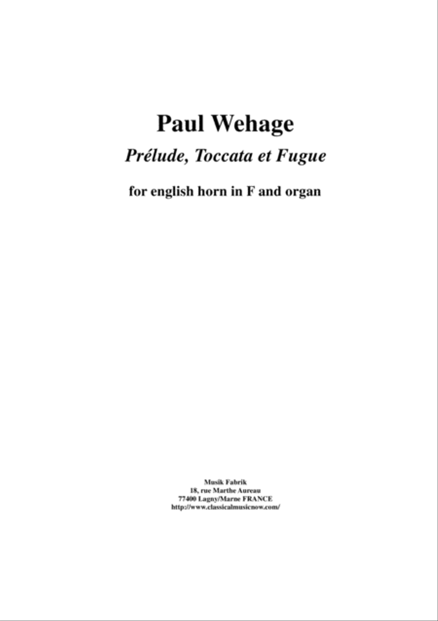 Paul Wehage: Prélude, Toccata et Fugue for english horn and organ English Horn scores gallery preview page 1