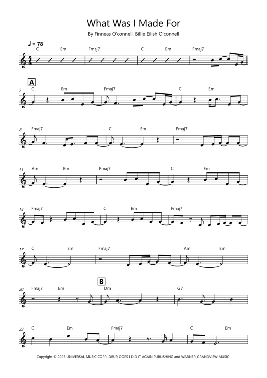 What Was I Made For? What Was I Made For? Piano scores gallery preview page 1