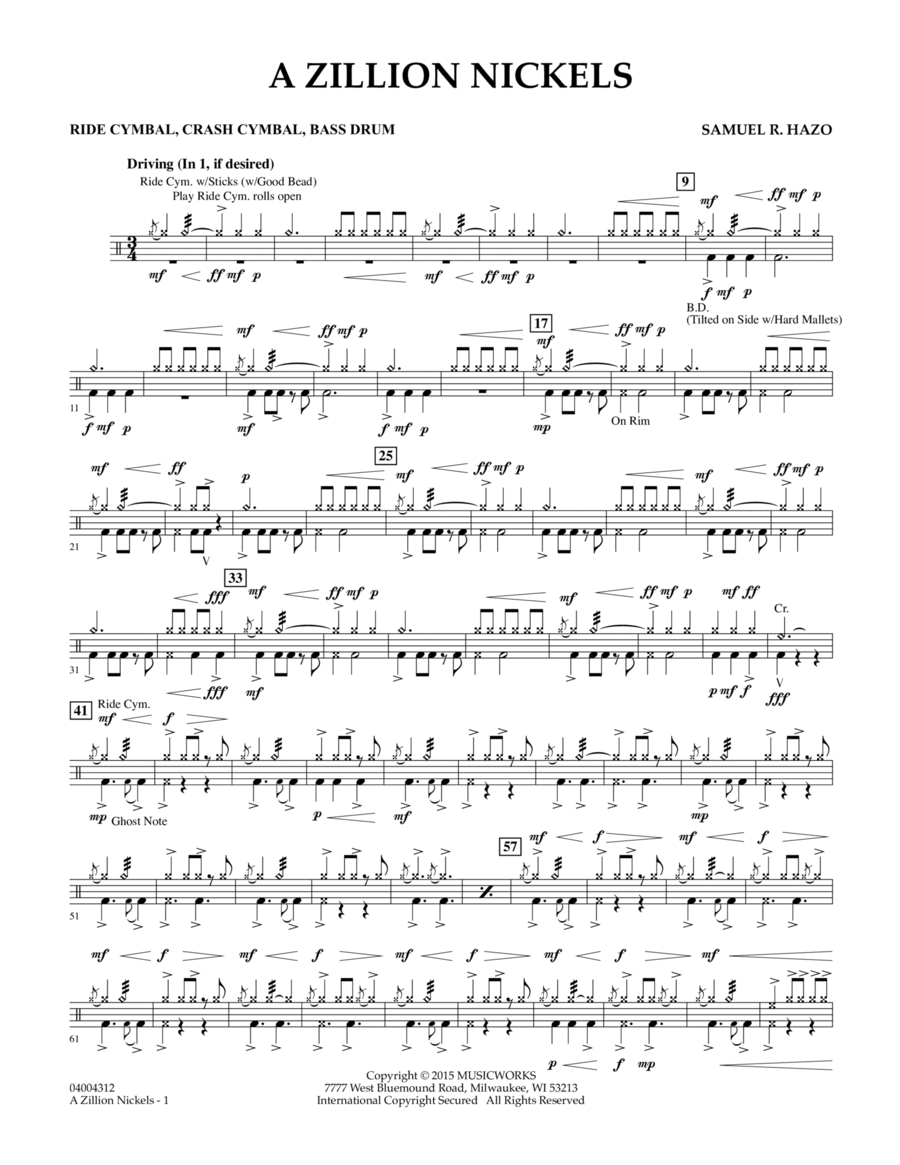 A Zillion Nickels - Ride Cym., Cr. Cym., Bass Drum Percussion scores gallery preview page 1