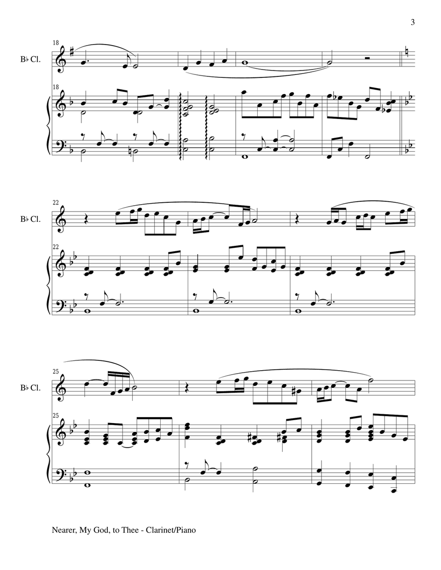 NEARER, MY GOD, TO THEE (Duet– Bb Clarinet/Piano with Score and Clar Part) Woodwind Duet scores gallery preview page 3