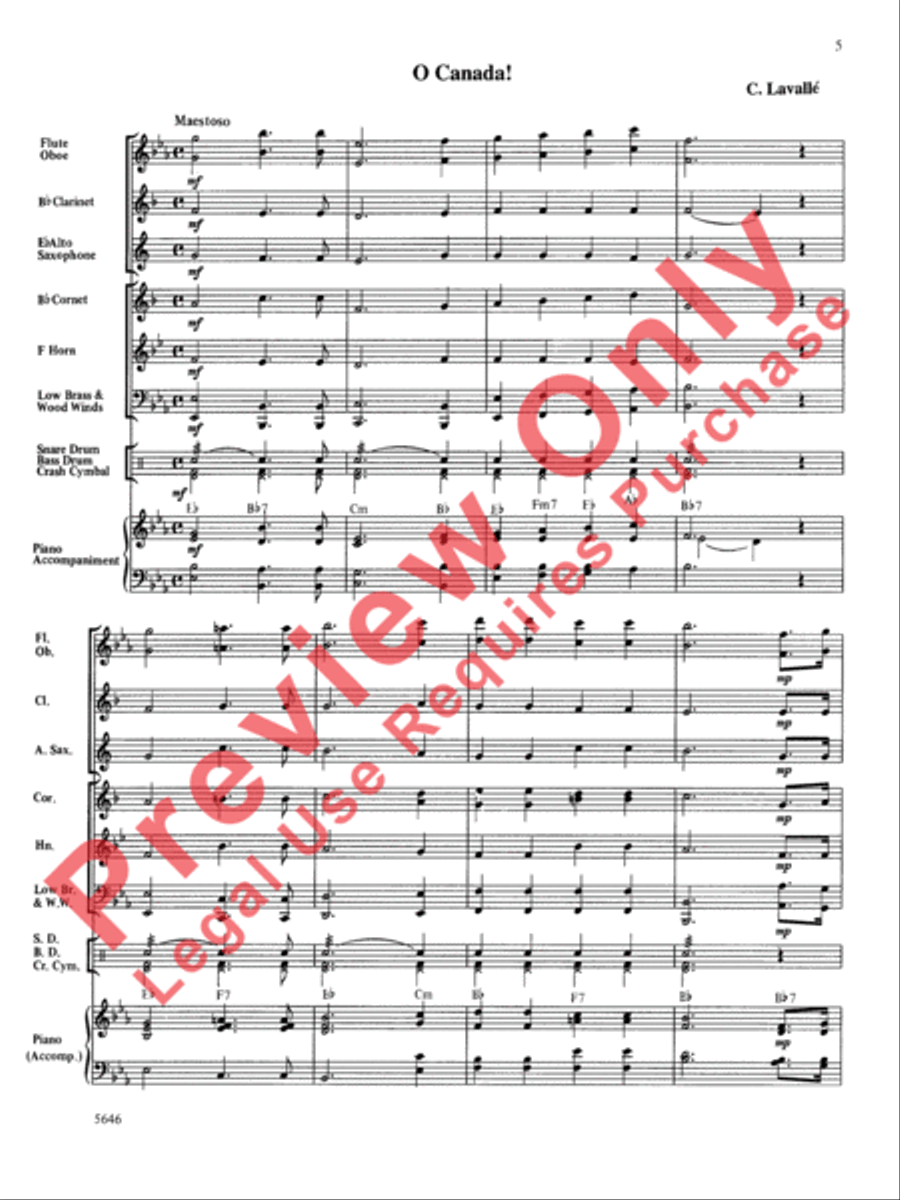 Three National Anthems (Star-Spangled Banner, O Canada!, America/God Save the Queen) Concert Band scores gallery preview page 6