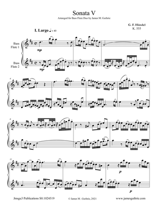 Book cover for Handel: Sonata No. 5 for Bass Flute Duo