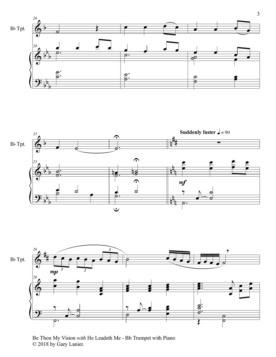 BE THOU MY VISION with HE LEADETH ME (Bb Trumpet with Piano - Instrument Part included) B-Flat Trumpet scores gallery preview page 4