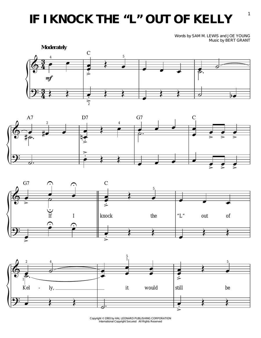 If I Knock The 'L' Out Of Kelly Easy Piano scores gallery preview page 1