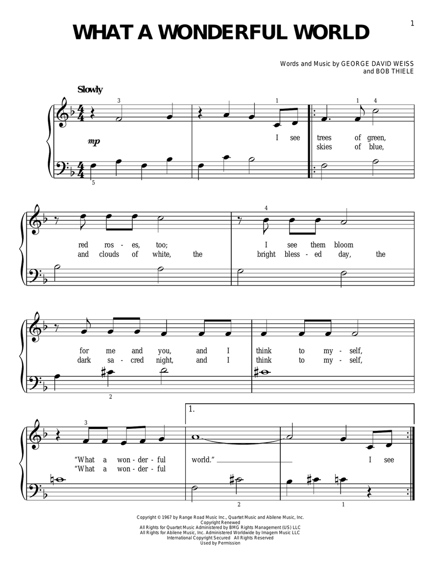 What A Wonderful World Easy Piano scores gallery preview page 1