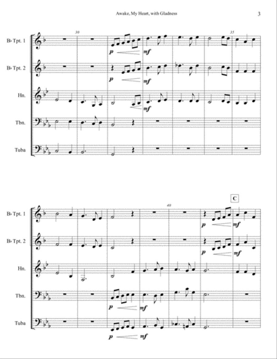 Awake, My Heart, with Gladness Brass Ensemble scores gallery preview page 4