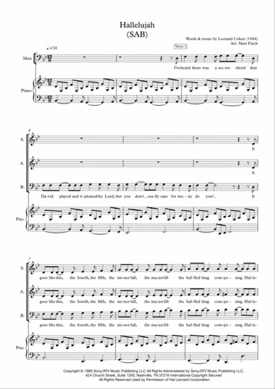 Hallelujah 3-Part scores gallery preview page 1