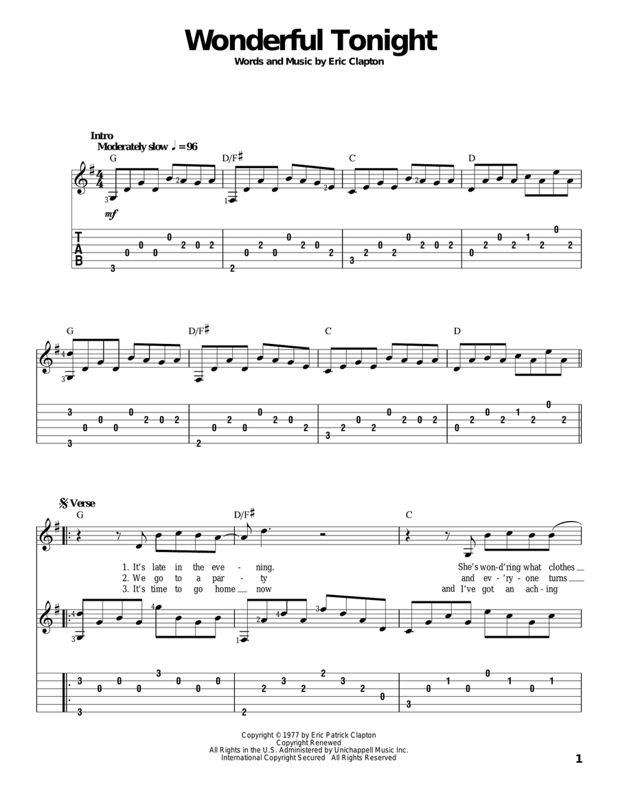 Wonderful Tonight Acoustic Guitar scores gallery preview page 1