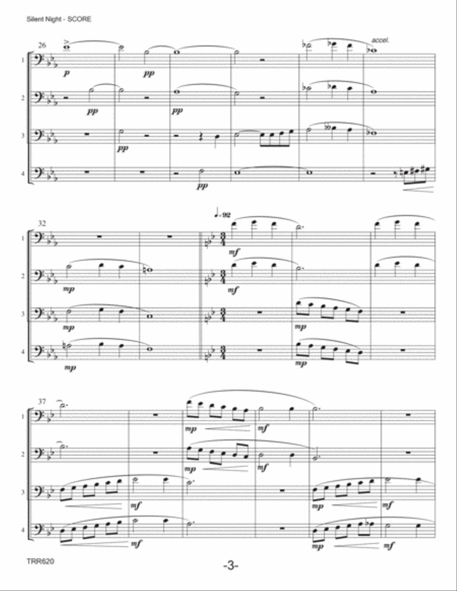 SILENT NIGHT - Trombone Quartet (Grade 3+) - includes Baritone TC for all parts Brass Ensemble scores gallery preview page 3