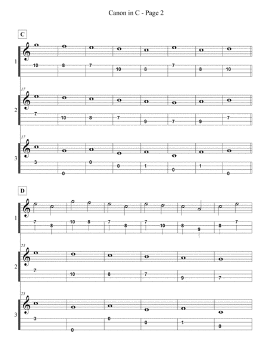 Canon in C from Pachelbel's Canon in D for Ukulele Trio / Ensemble / Band / Orchestra