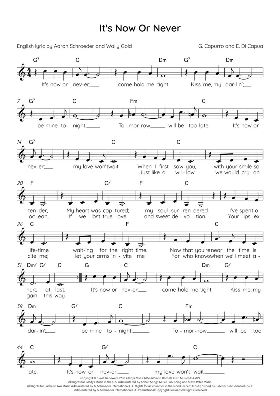 It's Now Or Never Easy Piano scores gallery preview page 1