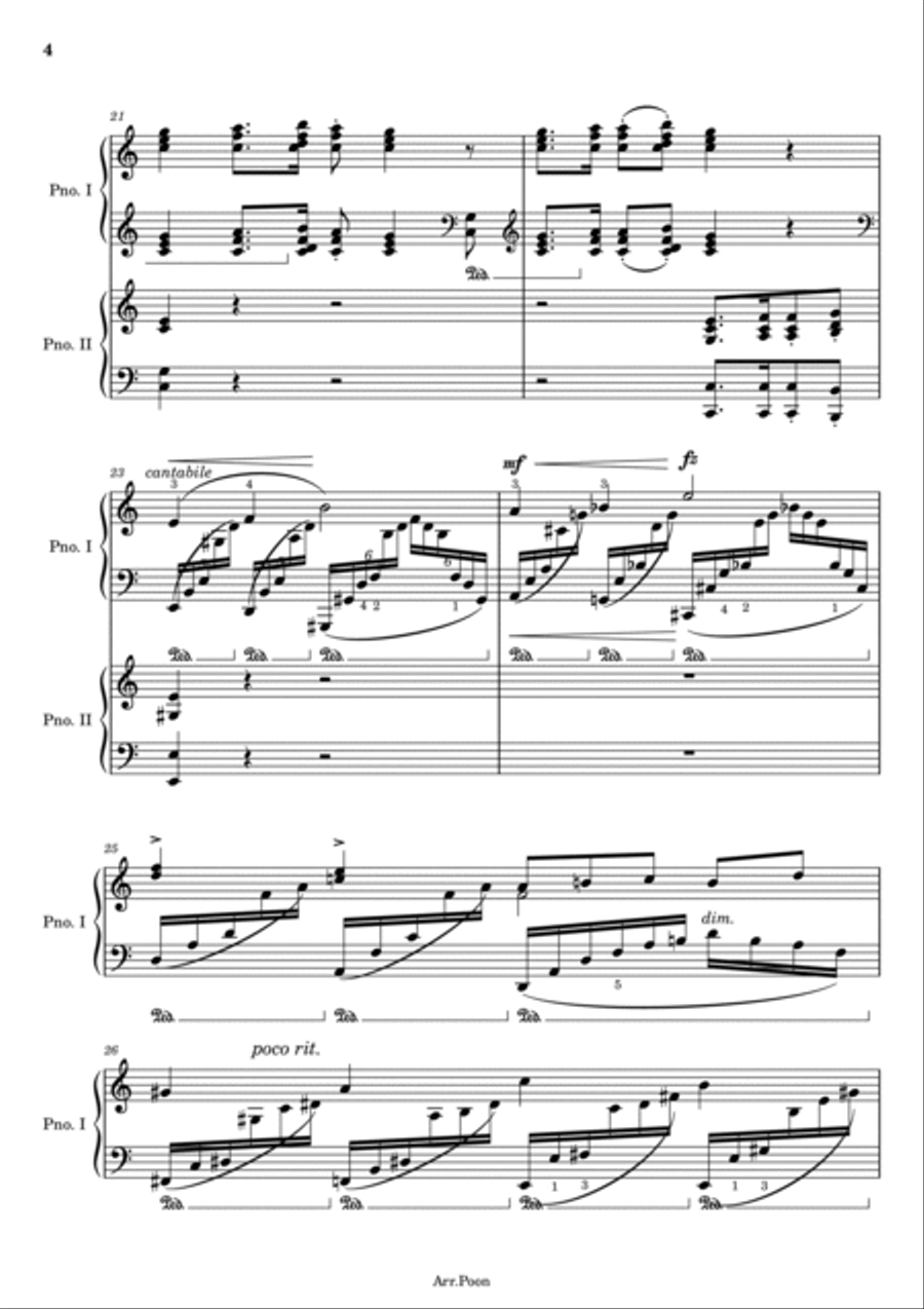 Grieg - Piano Concerto in A Minor - Op.16 1st Movement - For Piano four hands Original With Fingered 1 Piano, 4-Hands scores gallery preview page 4