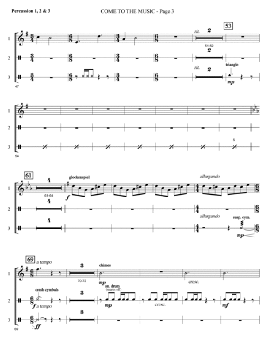 Come to the Music - Percussion 1,2,3 Choir scores gallery preview page 3