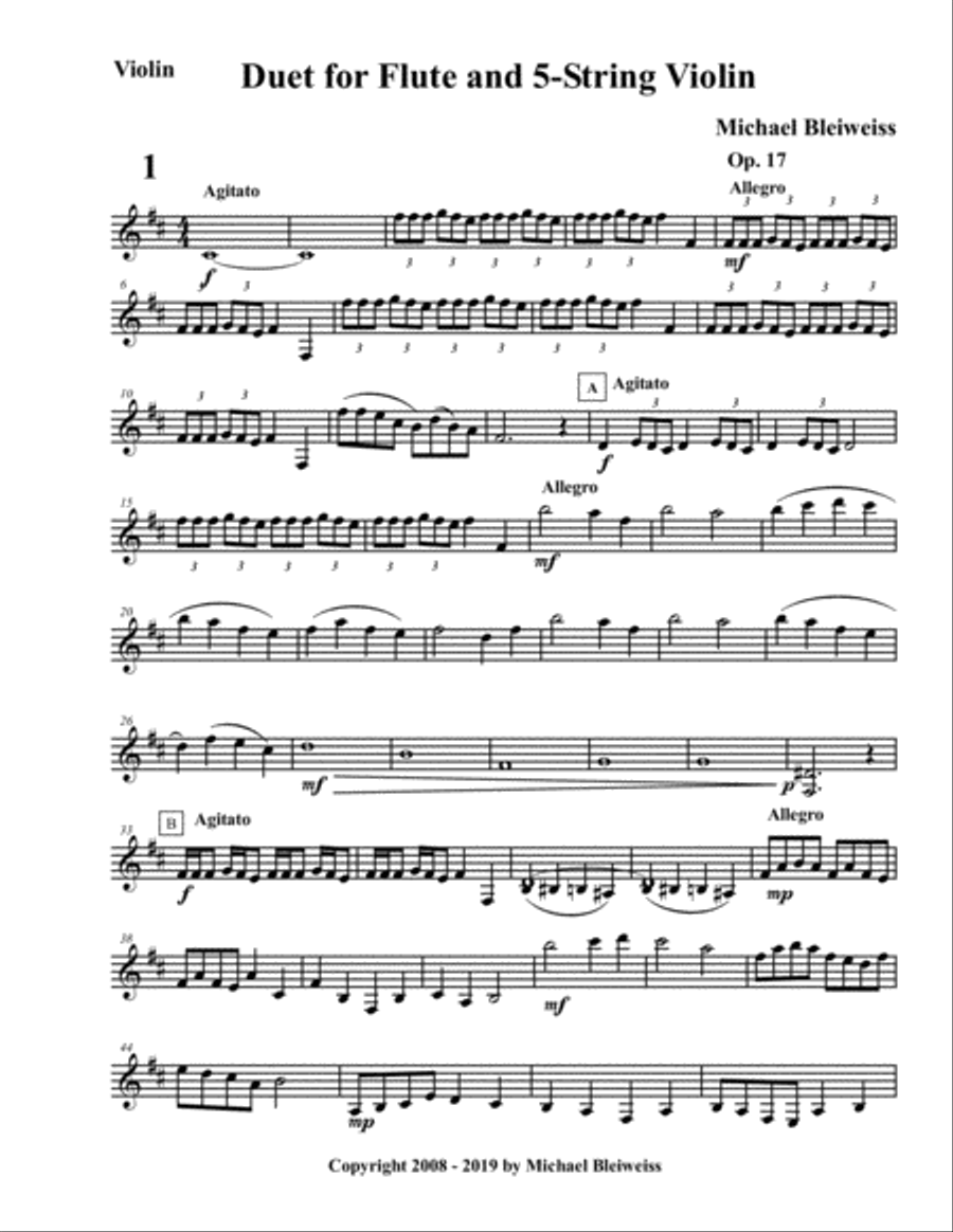 Duet Op. 17 for Flute and 5-String Violin Flute scores gallery preview page 2