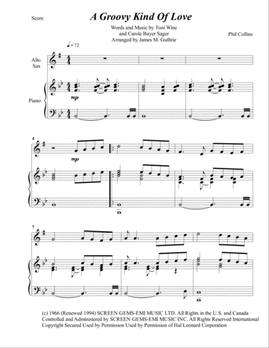 A Groovy Kind Of Love Alto Saxophone scores gallery preview page 1