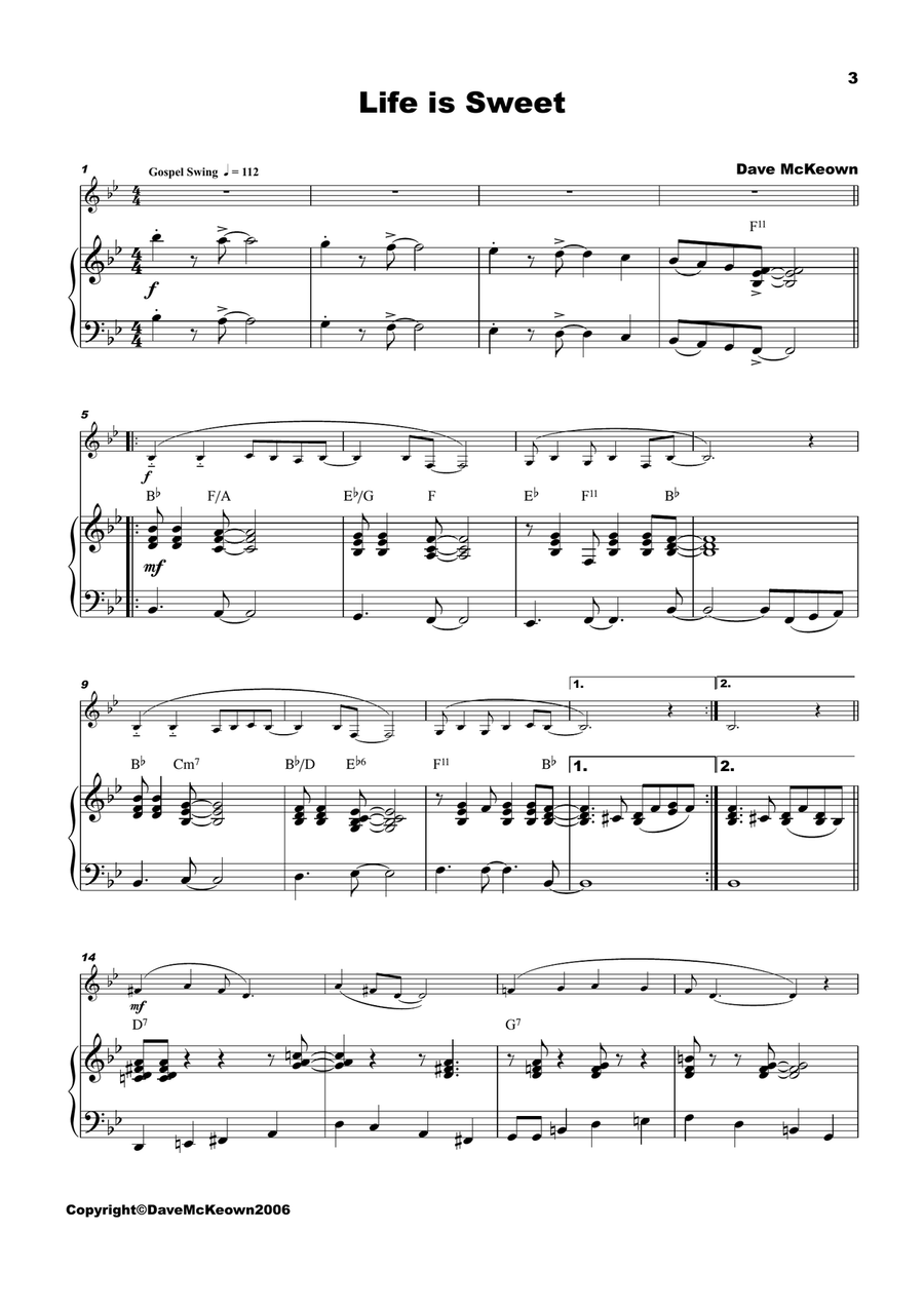 5 Easy Jazz Solos for Horn in F and Piano Piano scores gallery preview page 3