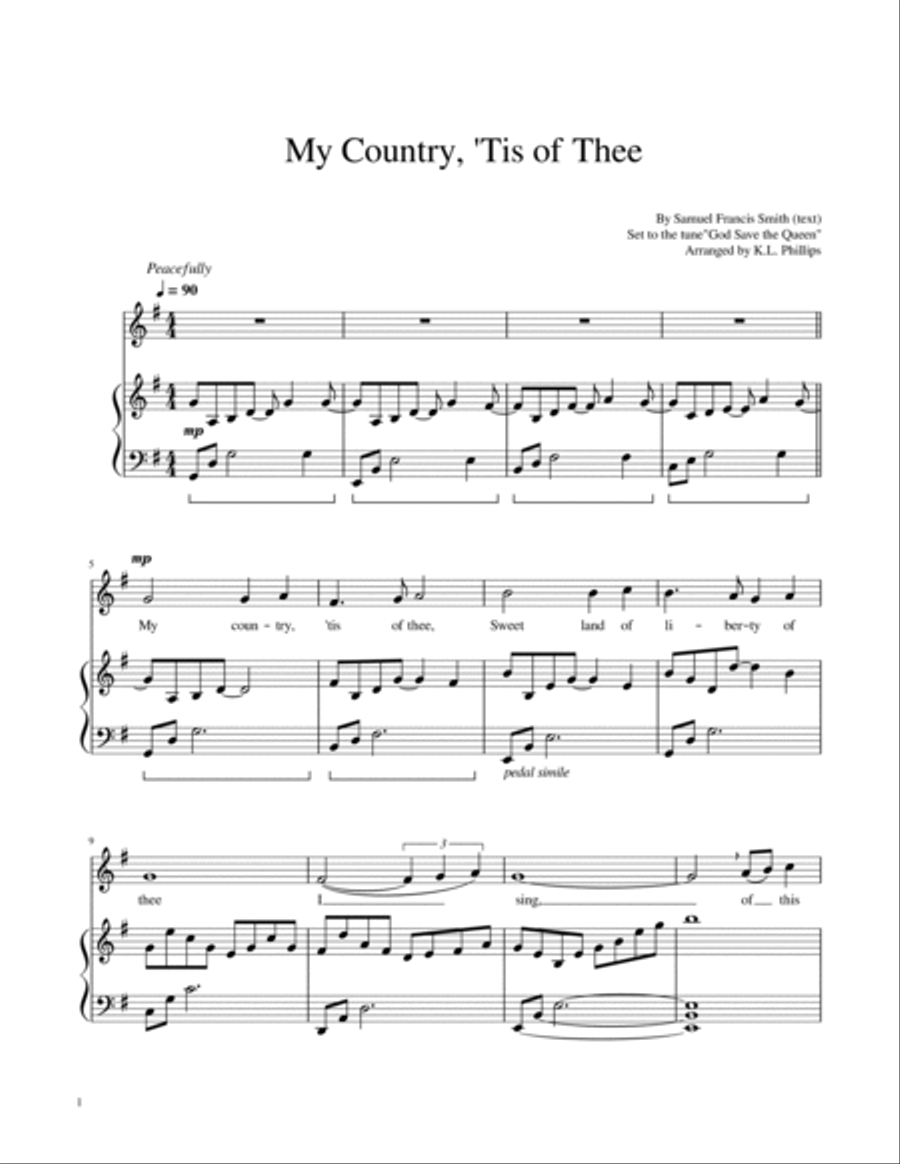 My Country, 'Tis of Thee (with Prayer for Guidance) - Vocal Solo with Piano Accompaniment Voice Solo scores gallery preview page 2
