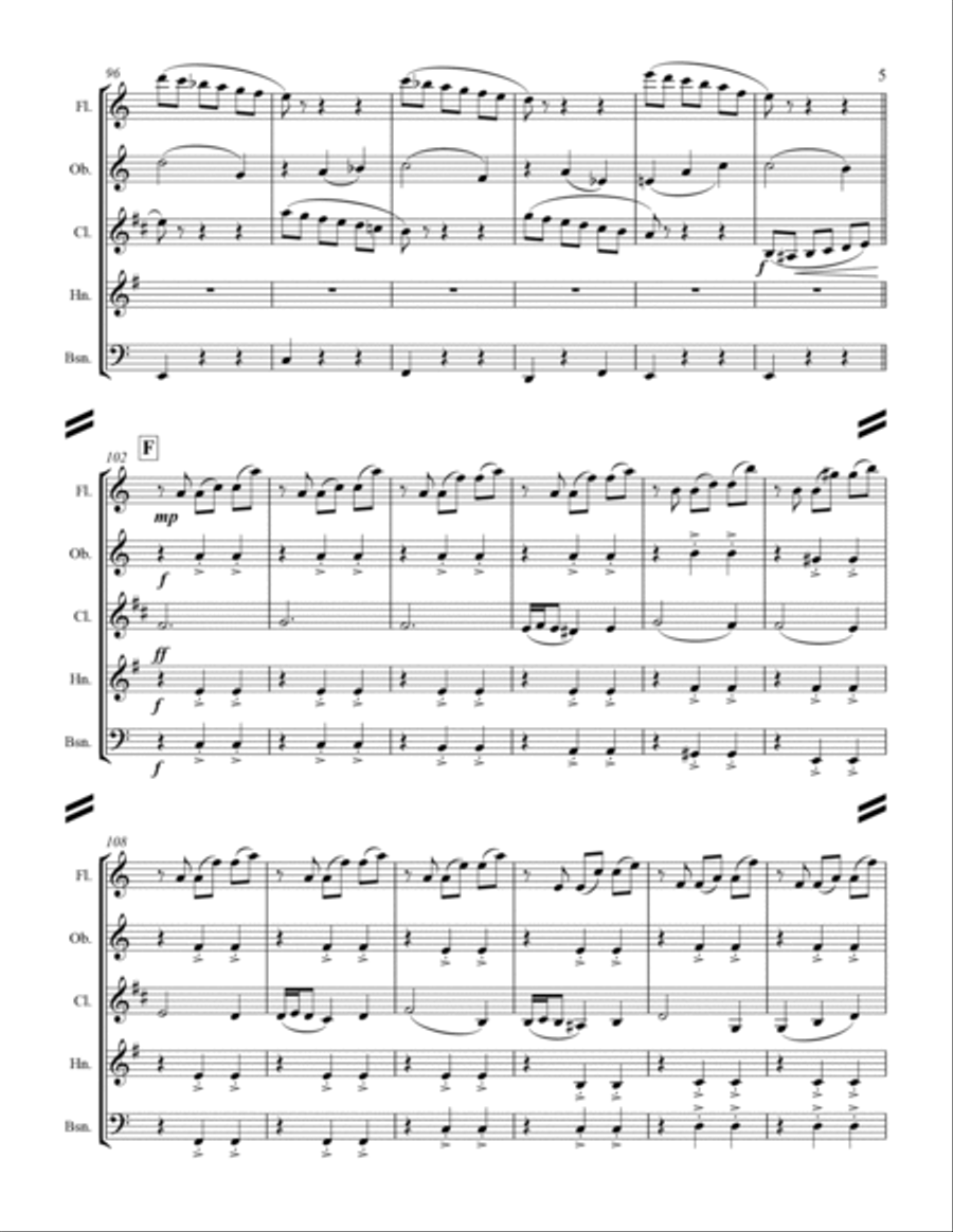 The Nutcracker Suite - 8. Waltz of the Flowers (for Woodwind Quintet) Woodwind Quintet scores gallery preview page 6