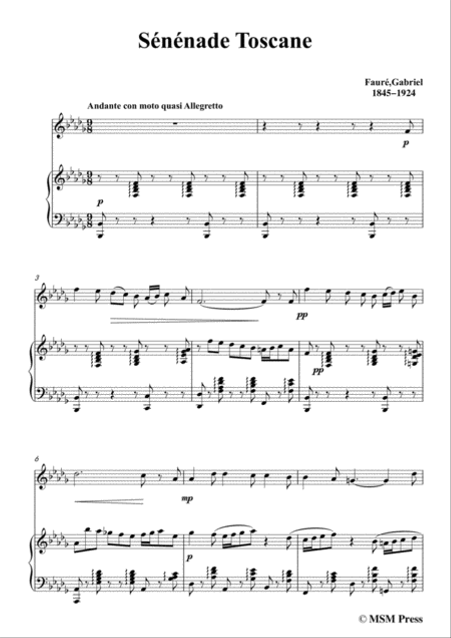 Fauré-Sénénade Toscane,for Violin and Piano Violin Solo scores gallery preview page 3