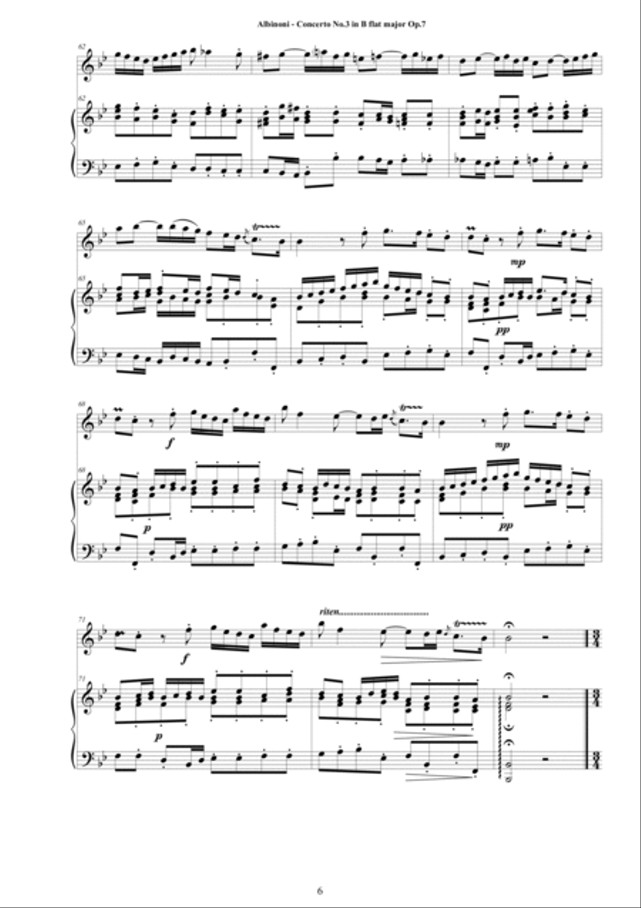 Albinoni - Oboe Concerto No.3 in B flat major Op.7 for Oboe and Piano Piano scores gallery preview page 6