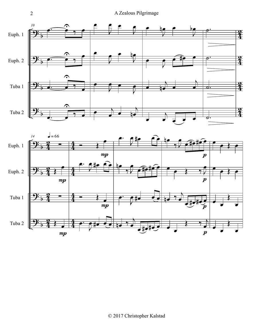 A Zealous Pilgrimage (Tuba Quartet) Brass Quartet scores gallery preview page 3
