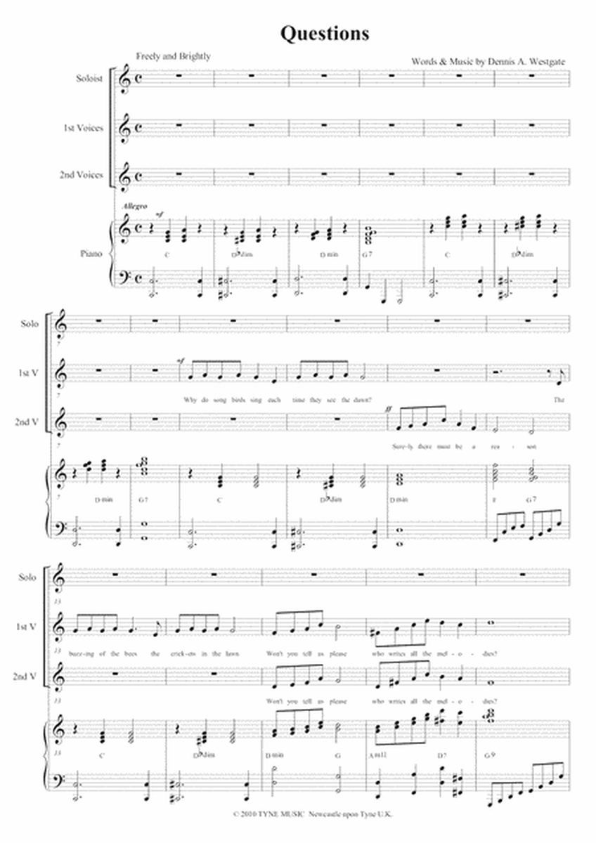 QUESTIONS (a new choral piece for a Solo Soprano & Junior Choir)
