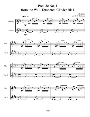 Prelude No.1 from The Well-Tempered Clavier Book 1 BWV 846 (Violin Duet)