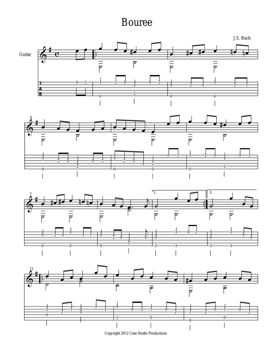 J.S. Bach (Easy Fingerstyle Guitar) J.S. Bach (Easy Fingerstyle Guitar) Classical Guitar scores gallery preview page 1
