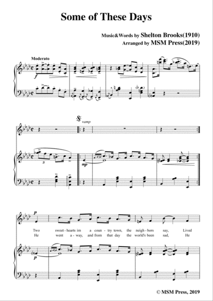 Shelton Brooks-Some of These Days,in A flat Major,for Voice and Piano Voice Solo scores gallery preview page 3