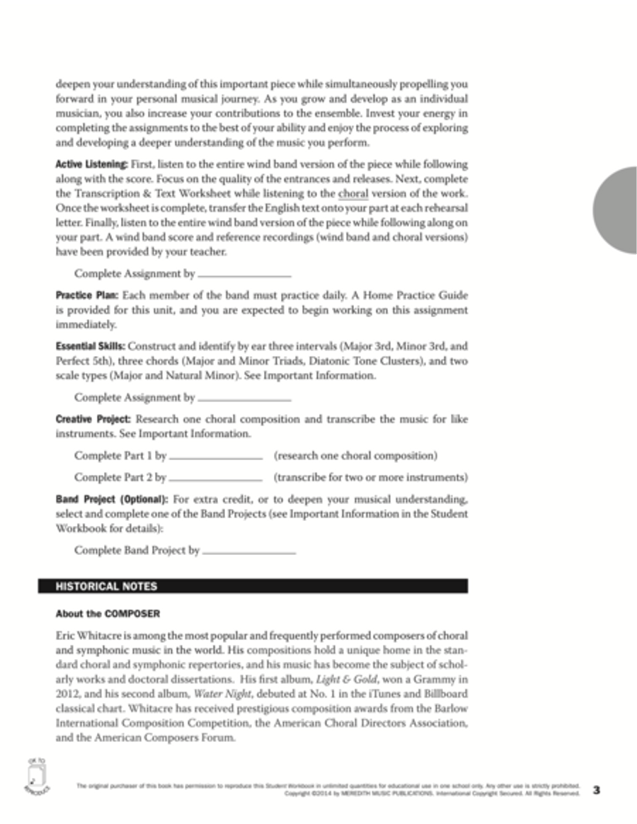 Guides to Band Masterworks, Vol. 4 - Student Workbook - Lux Aurumque Activity Books scores gallery preview page 3