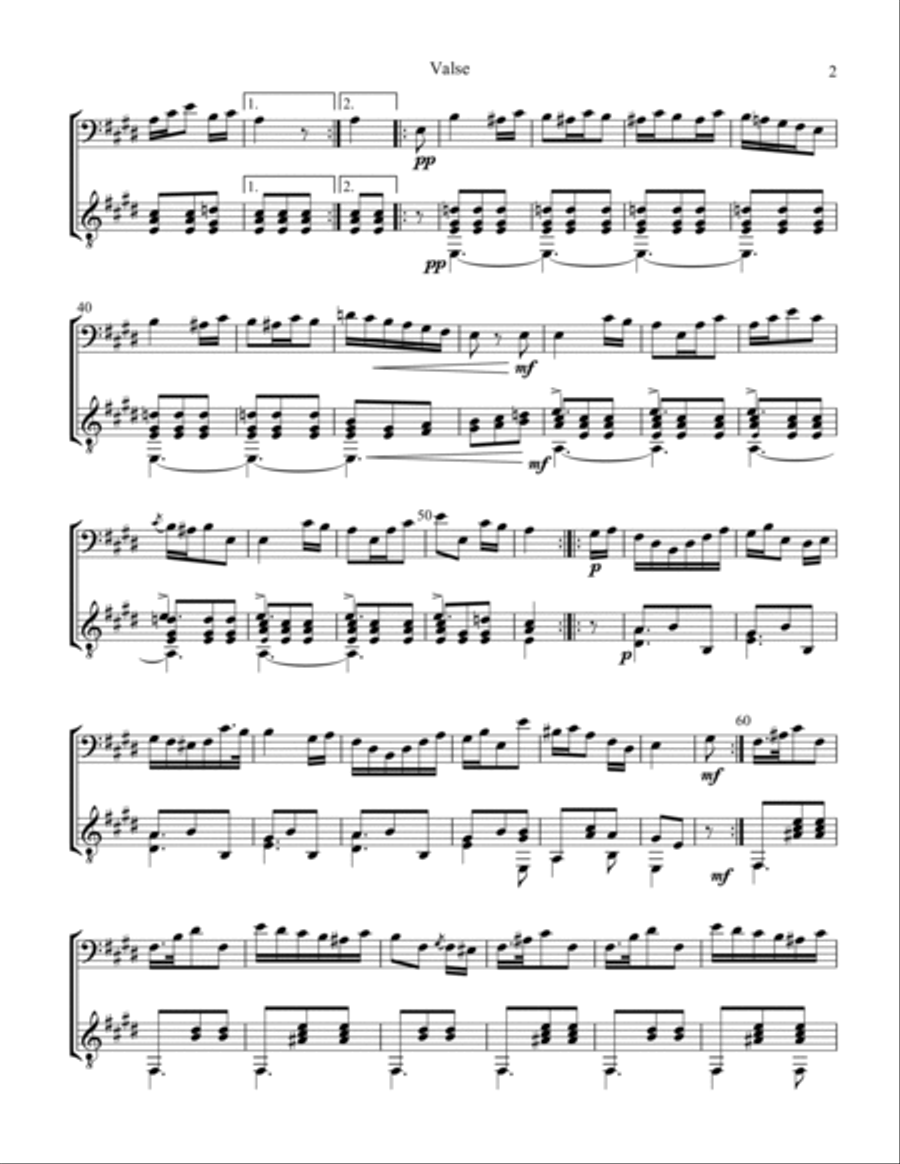 Valse / Waltz Op. 34 for cello and guitar String Duet scores gallery preview page 3