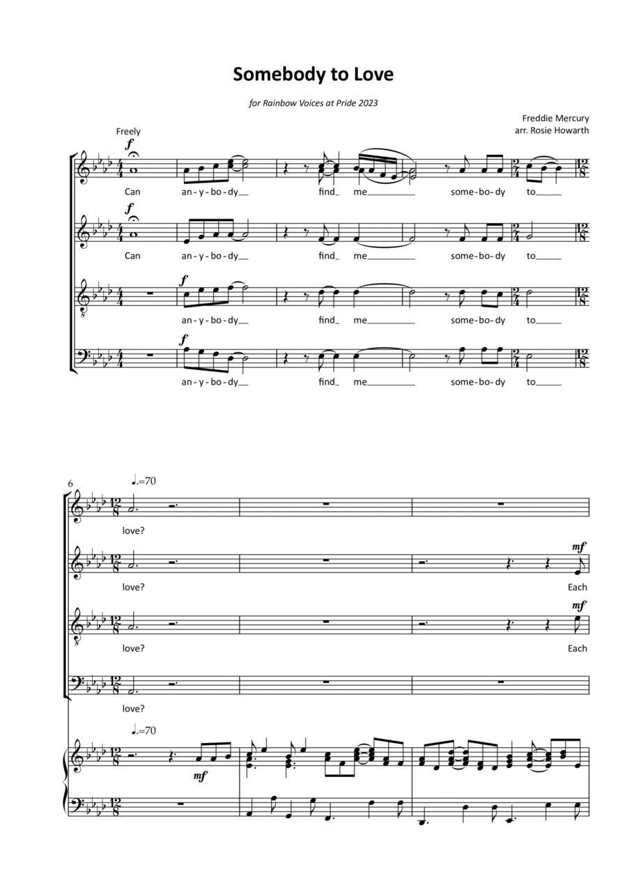 Somebody To Love 4-Part scores gallery preview page 1