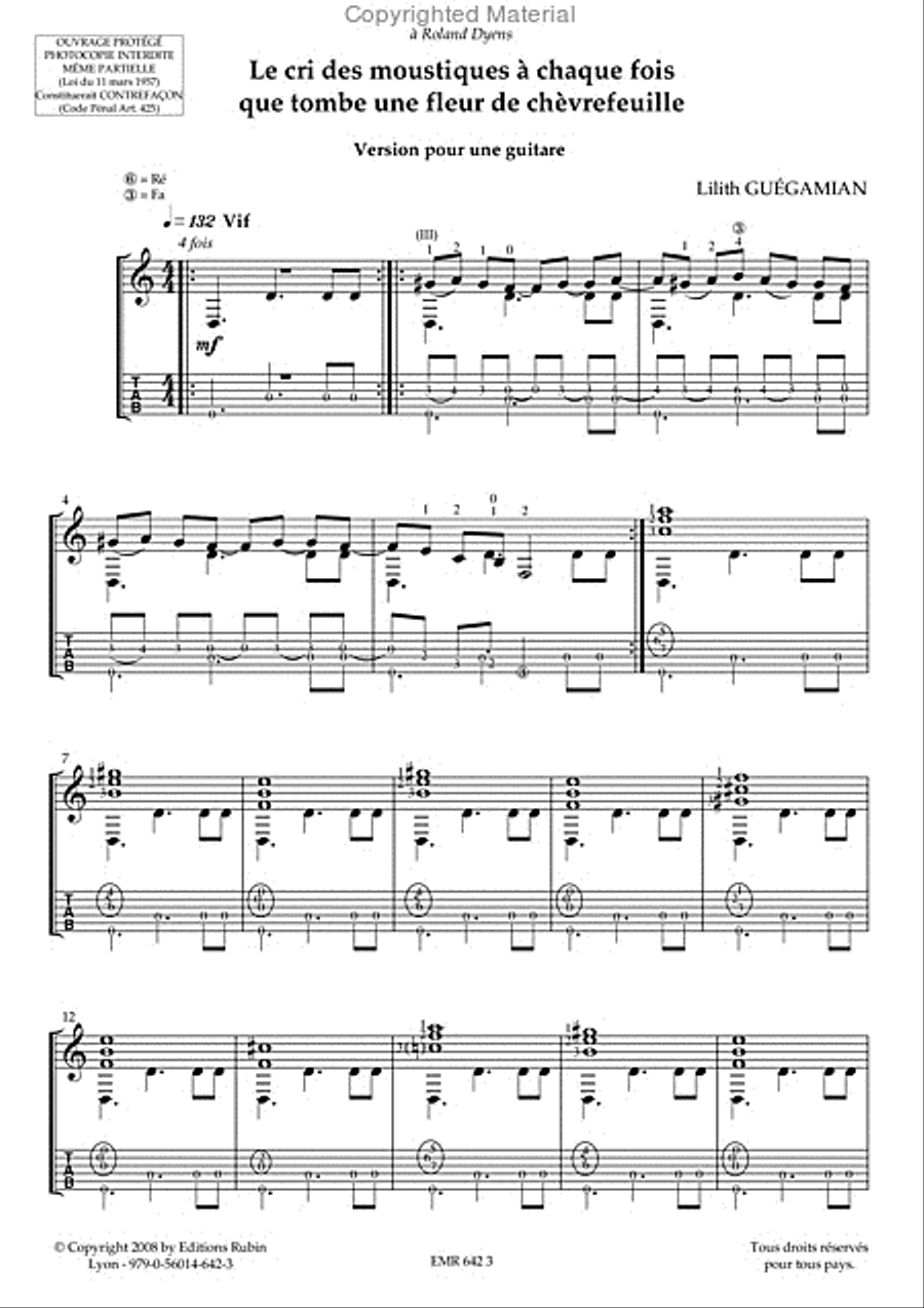 Le cri des moustiques a chaque fois que tombe une fleur de chevrefeuille (avec tablature)