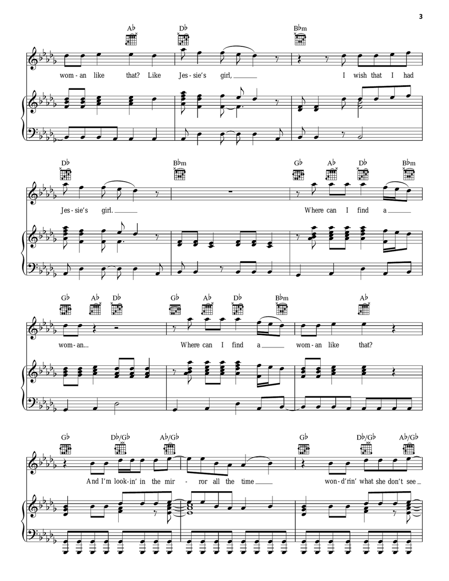 Jessie's Girl Jessie's Girl Piano, Vocal, Guitar scores gallery preview page 3
